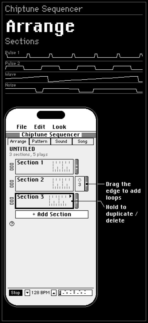 Arrange screen with song sections stacked in play order