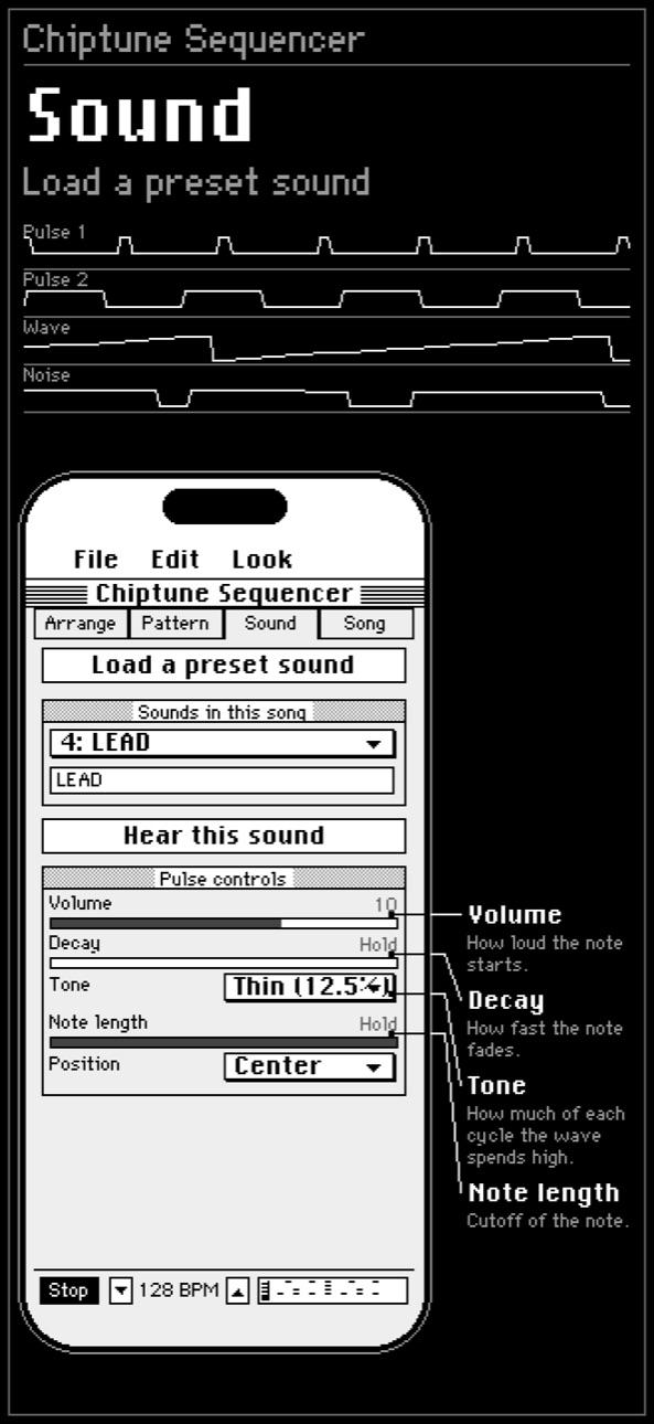Sound screen with plainly named synth controls