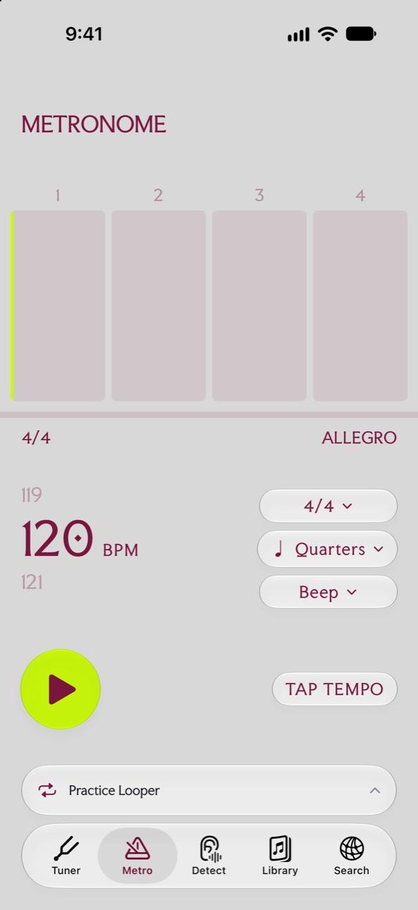Metronome at 120 BPM in 4/4, marked Allegro