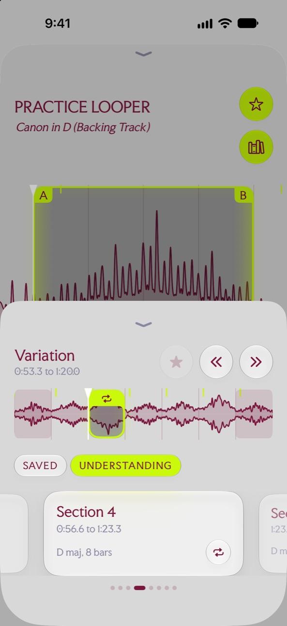 Understanding in the Practice Looper showing Section 4 in D major, 8 bars