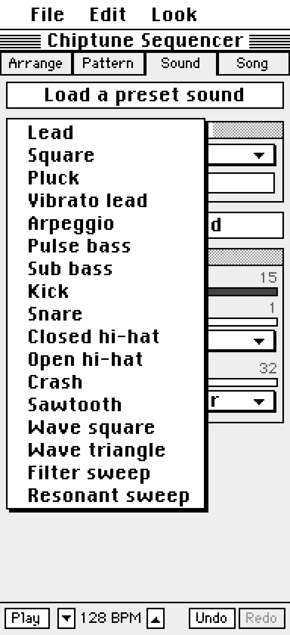 Load a preset sound menu